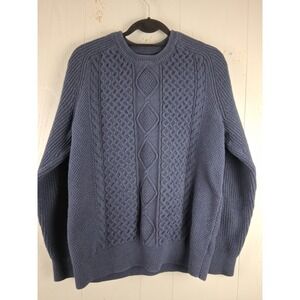 Gap Fisherman Sweater Mens Large Dark Blue Cotton Wool Blend Birdseye Knit